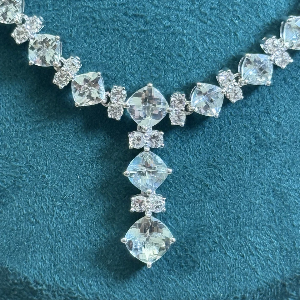 EMA Lab Created Faceted Aqua & Topaz 925 Sterling Silver Mexico Necklace 19” - Image 3 of 4