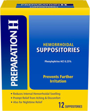 Preparation H Hemorrhoid Suppositories for Itching and Discomfort Relief - 12 Co