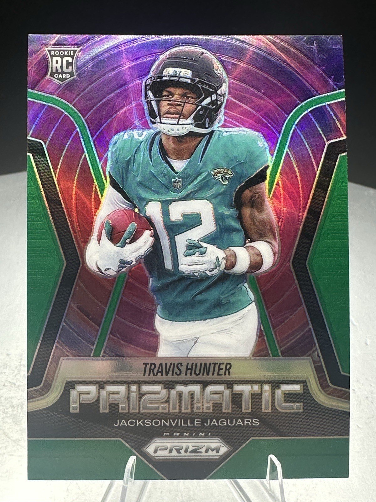 Panini 2025 Prizm Football Prizmatic Green Prizm Travis Hunter #12 Jaguars RC