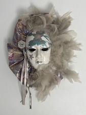 Ceramic with Feathers Decorative Mardi Gras Face Mask - Silver Teal Purple White