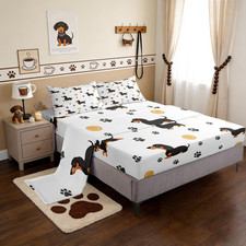 Castle Fairy Cute Dachshund Dog Bed Sheet Set Queen Sizeball Bones Paw Print