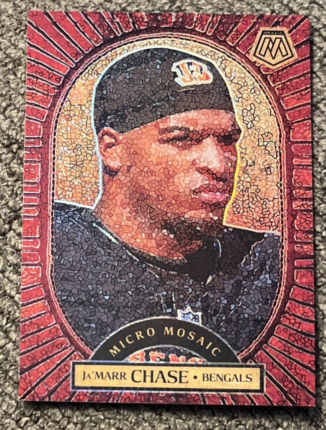 Ja'Marr Chase #21 Football Cards 2025 Panini Mosaic Micro trading card — raw and PSA graded price guide