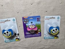 Lot Of 3 Disney baby Binky Pacifiers-2 Mickey Mouse Blue; 1 Paw Patrol Sky Pink