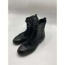 Univeral Thread Black Faux Leather Lace Up Combat Boots Sole Women's Size 8.5