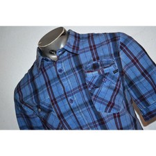 28275 Buffalo David Bitton Dress Shirt Distressed Blue Plaid Cotton Size XL Mens