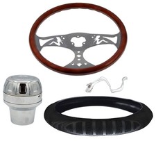 18"Wood 3-Spoke Girl Pattern Steering Wheel Kit w/Adapter  Cover for Peterbilt