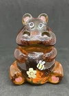 Fenton Hand Painted Amber Hippo Flower & Bee Signed by A. Van Zile, Vintage 1998
