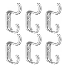 Wall Hooks, 6Pcs - Zinc Alloy Double Prong Mini Small Retro Hook (Nickel)