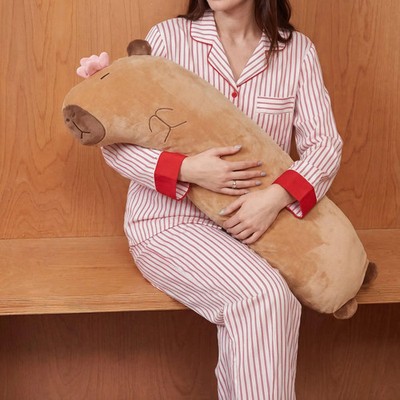 Capybara Plush Pillow 38.6 in, Long Cuddle Cushion, Soft Stuffed Animal