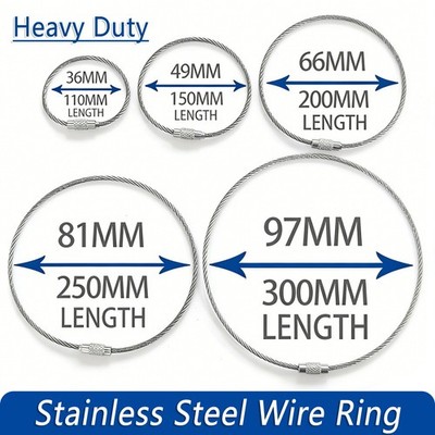 Stainless Steel Screw Locking Wire Heavy Duty Keyring Keychain Cable Key Ring