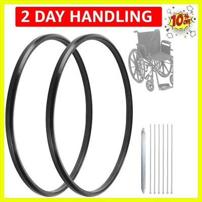 2 Sets of Universal 24'' x 1'' Flat-Free Polyurethane Rear Wheel Replacement Ti...