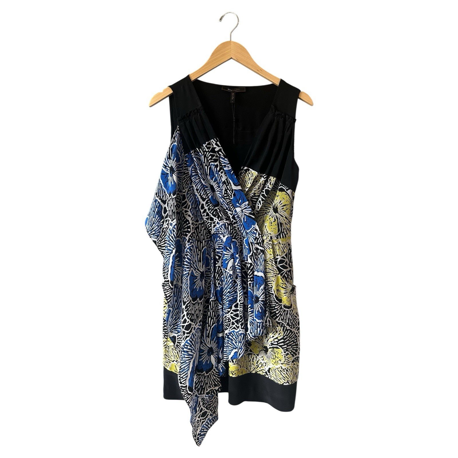BCBG MAXAZRIA Silk Floral Multicolor Sleeveless Faux Wrap Mini Dress Medium NEW