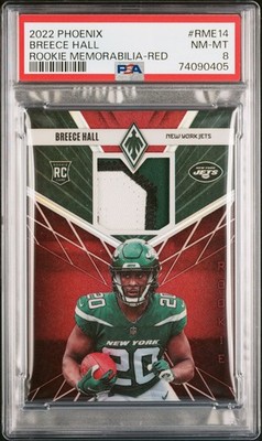 2022 Panini Phoenix #RME-14 Breece Hall Rookie Memorabilia Red PSA 8 #/99
