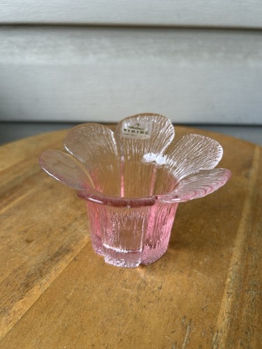 Vintage MCM Viking Glass Pink Petal Flower Art Glass Votive Candle Holder 4"