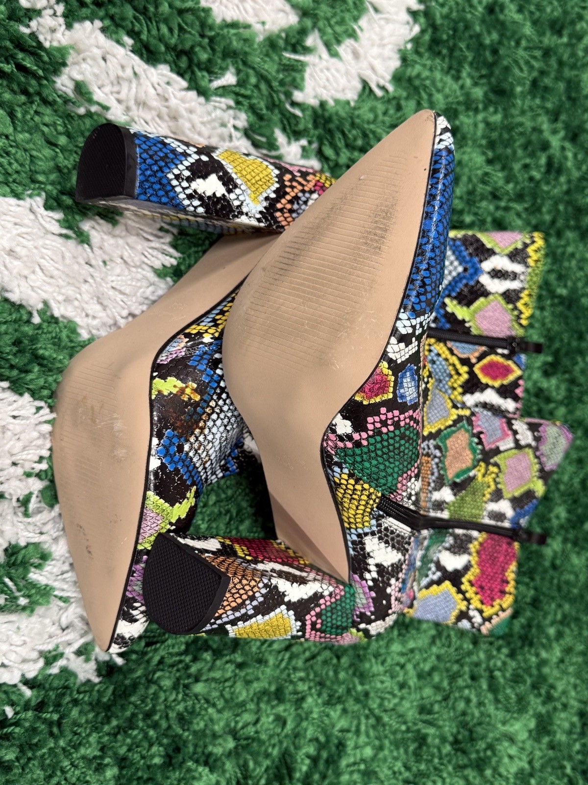 Chunky Heel Platform Boots Rainbow Python Faux Sn… - image 5