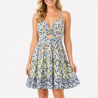 Angie M Cream Floral Fit Flare Gauze Dress Twist Front Boho Chic Summer Beach | eBay Angie M Cream Floral Fit Flare Gauze Dress Twist Front Boho Chic Summer Beach | eBay