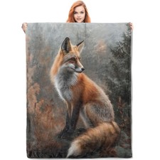 Autumn Fox Blanket 50"x60" Woodland Fox Flannel Fleece Throw for Kids  Adult...