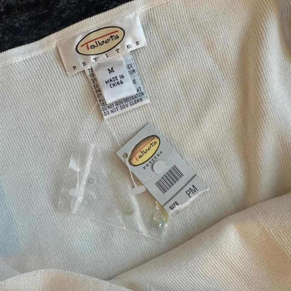 Vintage Y2K Talbots ivory lace trim knit cami Beaded Sequins Glam NWT - Image 3 of 4