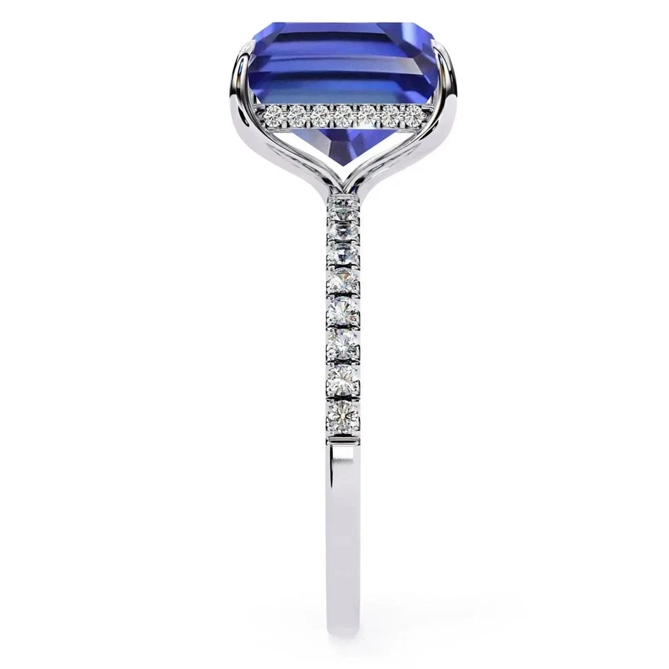 5.50 Ct Emerald Cut Natural Tanzanite Diamond Gemstone Ring 18K White Gold Sz 8 - Image 3 of 4