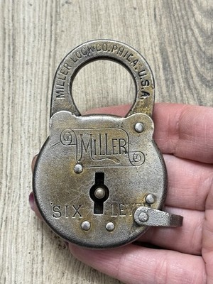 Vintage Antique Miller Six Lever Padlock Lock Patent 1913 No Key