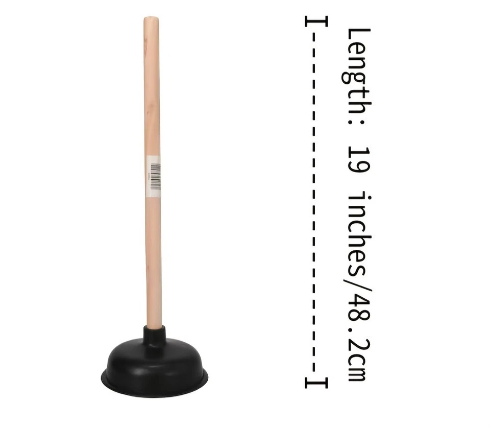 2 PCS Heavy Large 17 Inch Rubber Toilet Plunger With Wood Handle Home Clear New - Image 4 of 4