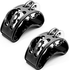 2 Pack Foot Tambourine Percussion, Black Foot Shaker Instrument with Metal Jingl