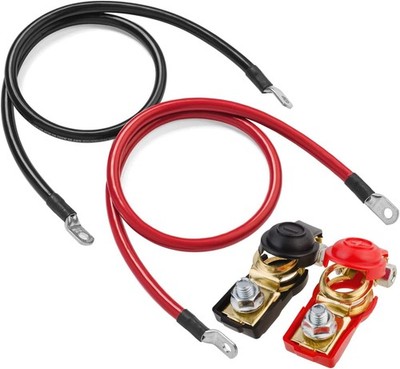 2 Stück 12V Batteriekabel rot und schwarz, Autobatteriekabel 6AWG mit Ringklemme