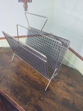 Vintage Art Deco MCM Steel  Black Mesh Metal Magazine Record Album Rack Stand