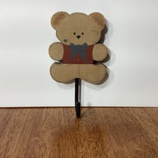 Cottage Core Nursery Hand Made Painted Wooden Teddy Bear Hook Wall Decor VTG