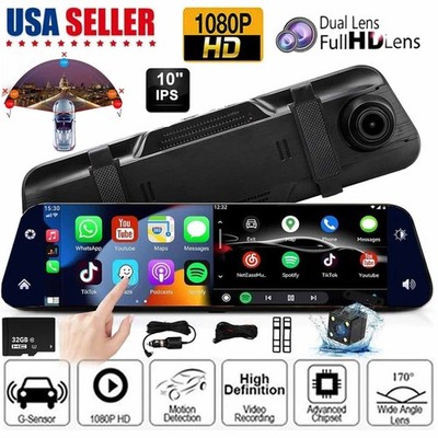 Rearview Mirror Dash Cam 1080P HD DVR Dual Camera Car Front Rear Video Recorder