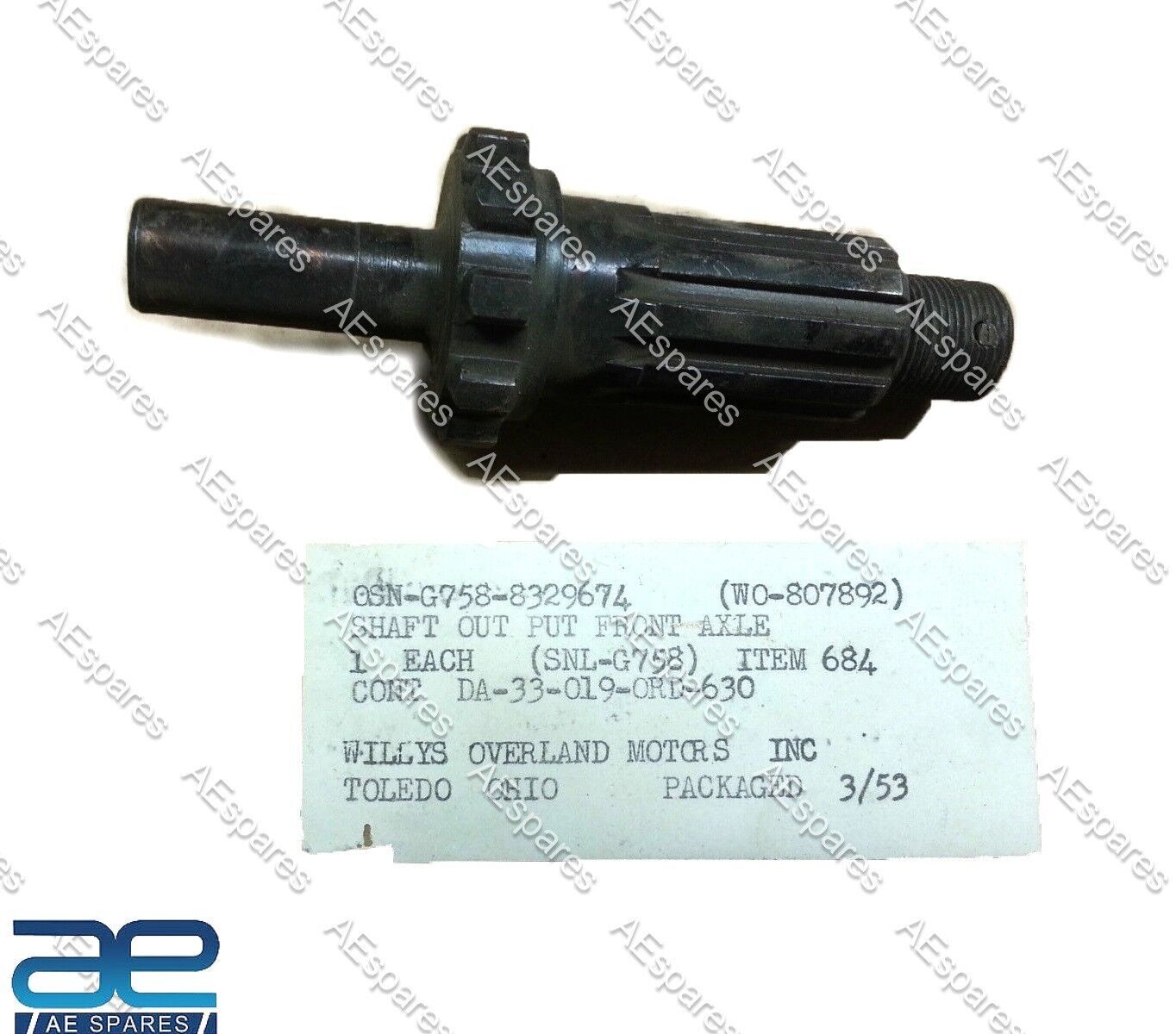 ForJeeps Willys MB GPW M38A1 CJ2A CJ3A Front Axle Output Shaft WO