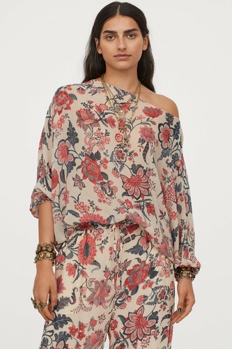 Sabyasachi x H&M HM weite Chiffon Bluse geblümt rot beige Gr. S Small neu - Bild 6 von 7