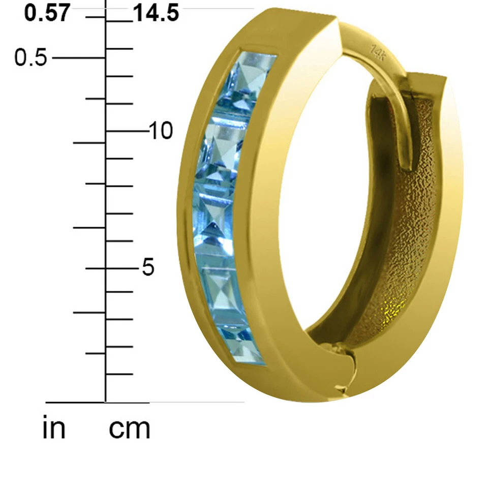 Pendientes Huggie de aro de oro macizo de 14 quilates de 1,2 quilates con topacio azul Foto 4 de 4