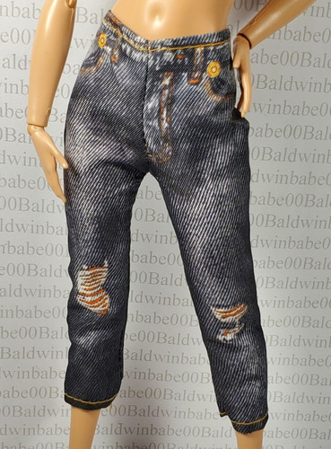 N30 ~ BOTTOM ~ 11.5" MADE TO MOVE DOLL FAUX RIPPED DARK WASH JEANS CAPRI PANTS