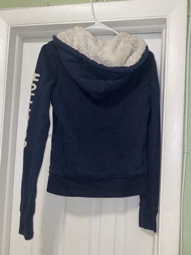 Hollister Sherpa Lined Hoodie Jacket, Navy Blue Button Down, Youth Teen XS - Picture 4 of 8