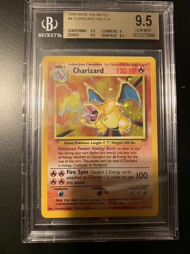BGS 9.5 Gem Mint. 1999 Pokémon Base Unlimited Charizard Holo 4/102  Psa 10…..