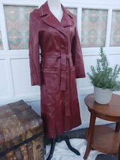 Vintage 1970 Red Leather Trench Jacket Coat-As Is