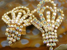 Vintage Multi-Colored Gold Aurora Borealis AB Rhinestone Formal Dress/Shoe Clips