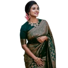 New Designer Indian Style Women Woven Litchi Silk Saree With Un-Stitched Blouse