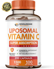 Liposomal Vitamin C - 200 Capsules 1500Mg - Natural High Absorption Ascorbic Aci