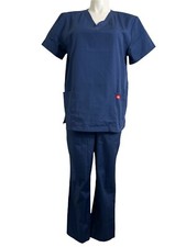 Dickies Scrubs Unisex Top  Pant Set Large DKP520C NAVW Navy Blue Drawstring NWT