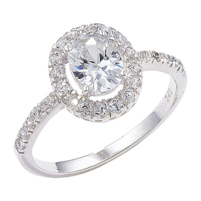 Sterling Silber Ovalschliff CZ Halo Ring Größe R 3,14 g