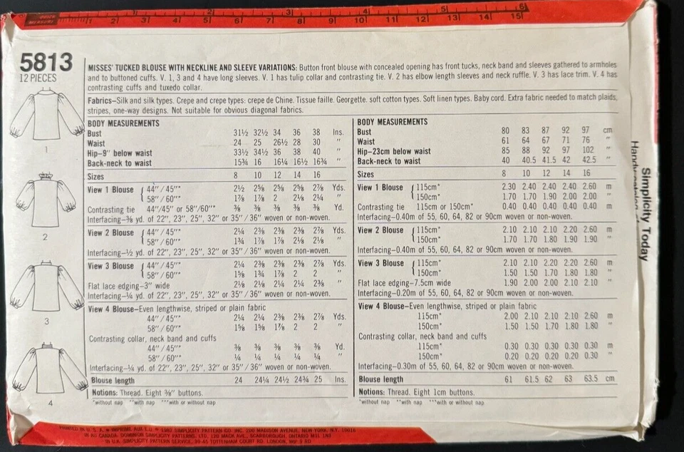 5813 Simplicity SEWING Pattern Misses 80s BLOUSE Tucked Neckline Variations 12 - Image 2 of 2