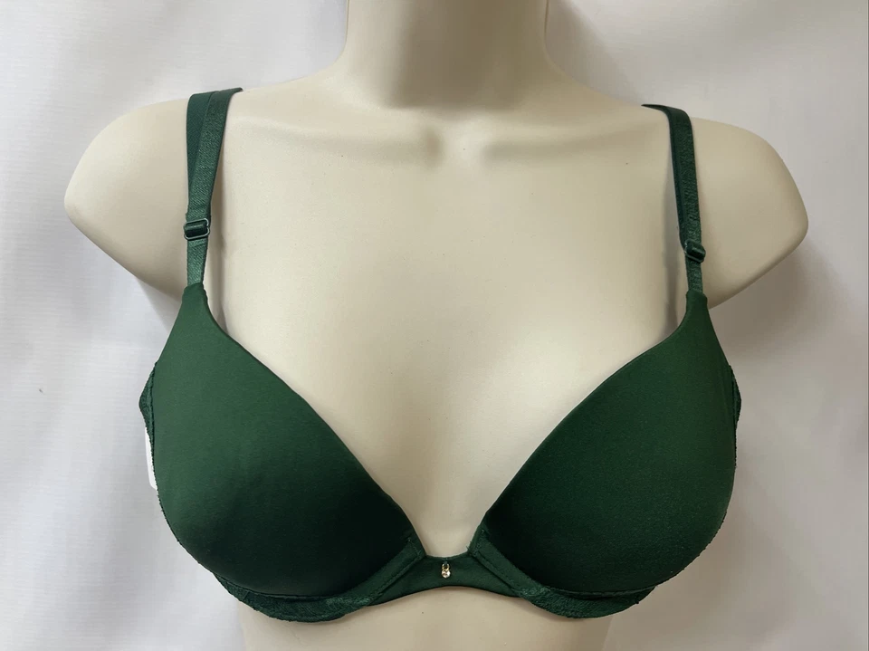 Gilligan & O’Malley Plunge Push Up Bra Arugula Green 34A With Middle Accent New - Image 2 of 4