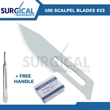100 Scalpel Blades #23 Surgical Dental ENT Instruments with Free #4 BP Handle