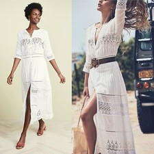 NEW! LoveShackFancy- Beth White Cotton Maxi Dress Crocheted Lace Boho Size L