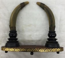 Wild Boar Tusk Mounted Board Display Item, Tusks Are 6 T X 1 W, Thailand