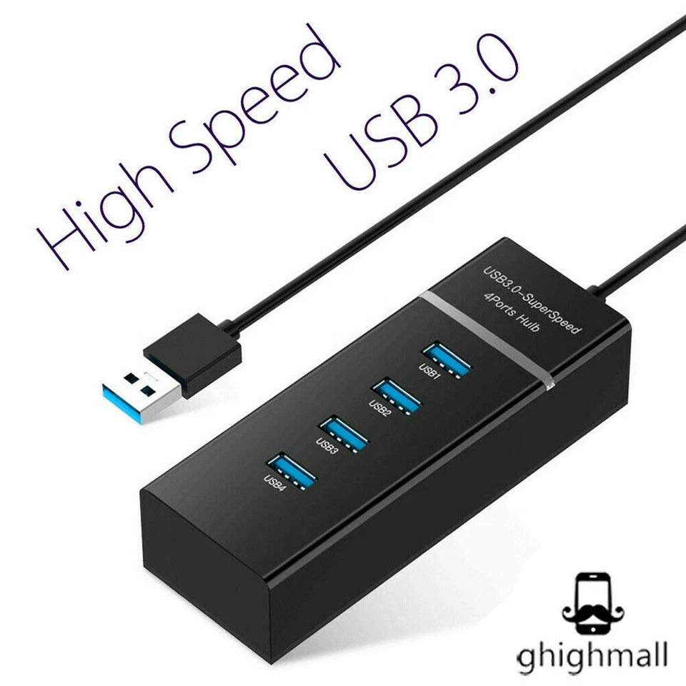 4 Port USB 3.0 Multi High Speed HUB Splitter Expansion Desktop Laptop PC Max OS - Image 3 of 4