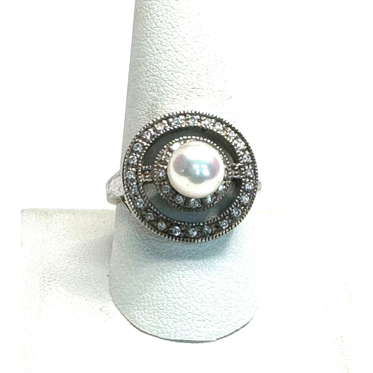 Lenox 925 Sterling Silver Pearl And CZ Ring Size 10 Sky | eBay