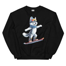 Husky Dog Snowboarding Snowboarder Crewneck Sweatshirt